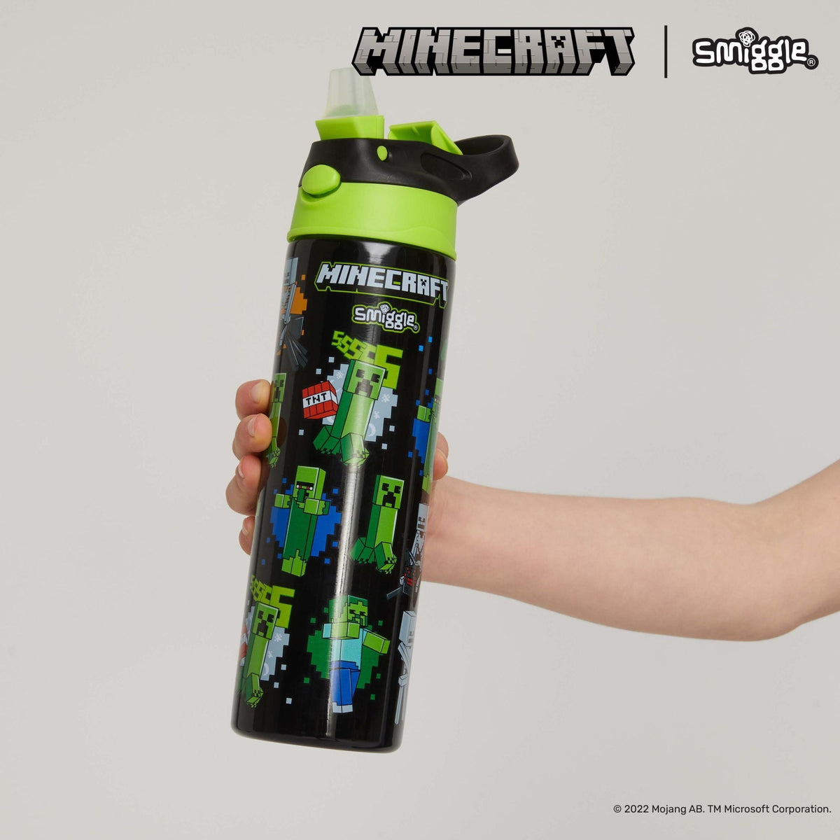 Smiggle - Botella de acero Minecraft con pajita automática de 520 ml
