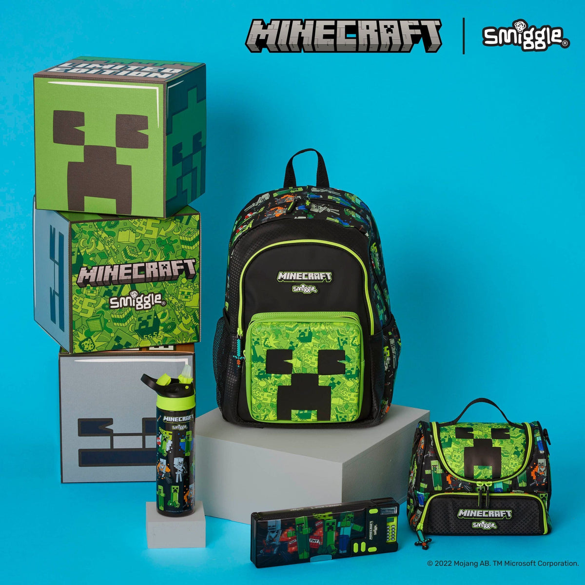 Smiggle - Botella de acero Minecraft con pajita automática de 520 ml