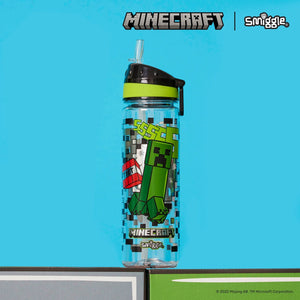 Smiggle - Botella de agua de 650 ml sin BPA con pajita de Minecraft