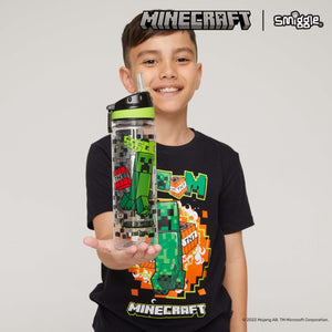Smiggle - Botella de agua de 650 ml sin BPA con pajita de Minecraft