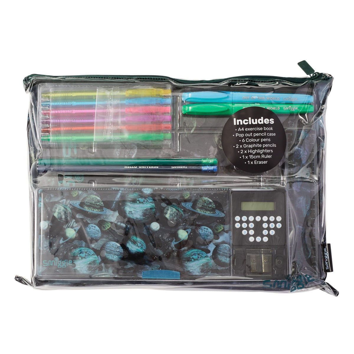 Smiggle - Estuche automático para lápices con calculadora y set de papelería Mirage