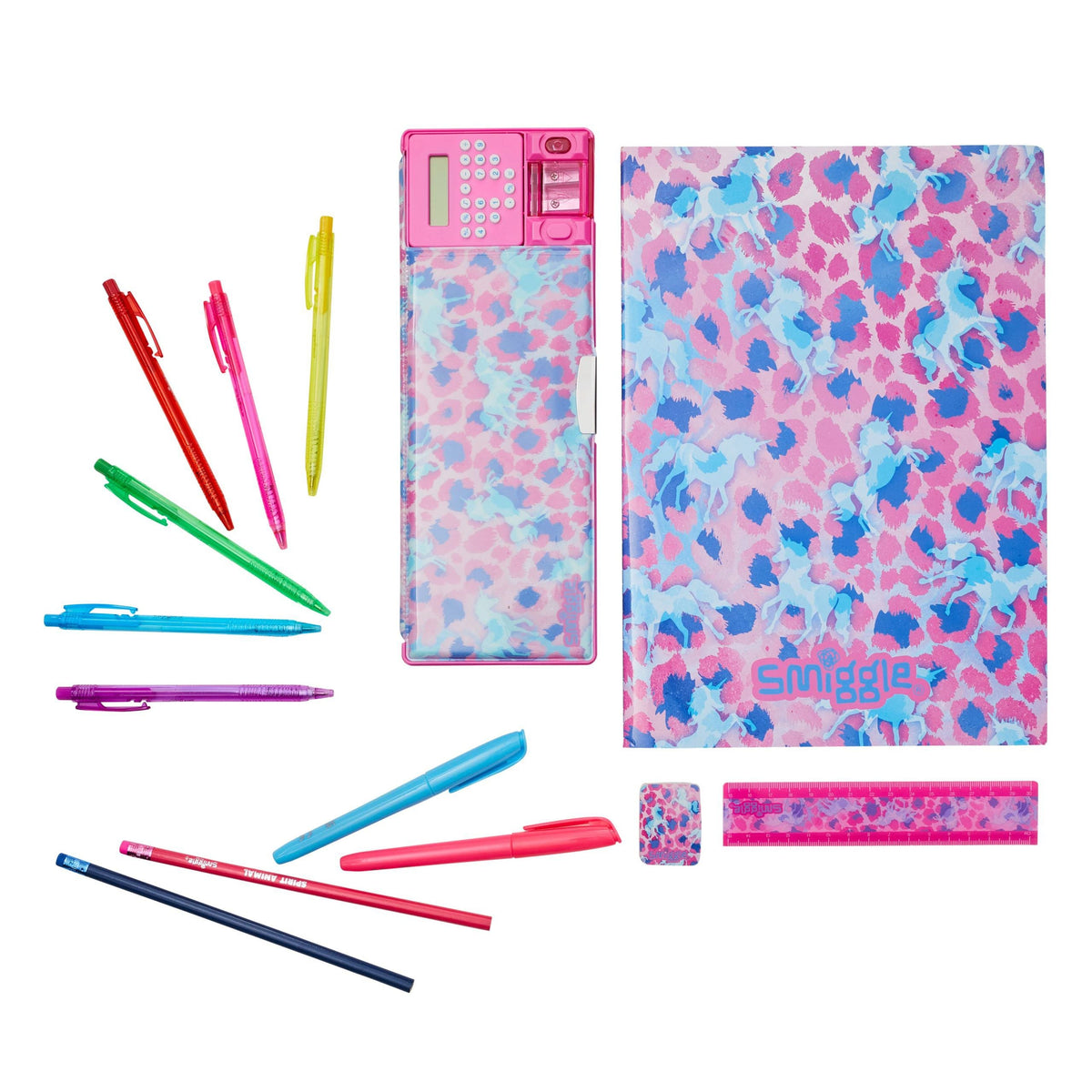 Smiggle - Estuche automático para lápices con calculadora y set de papelería Mirage