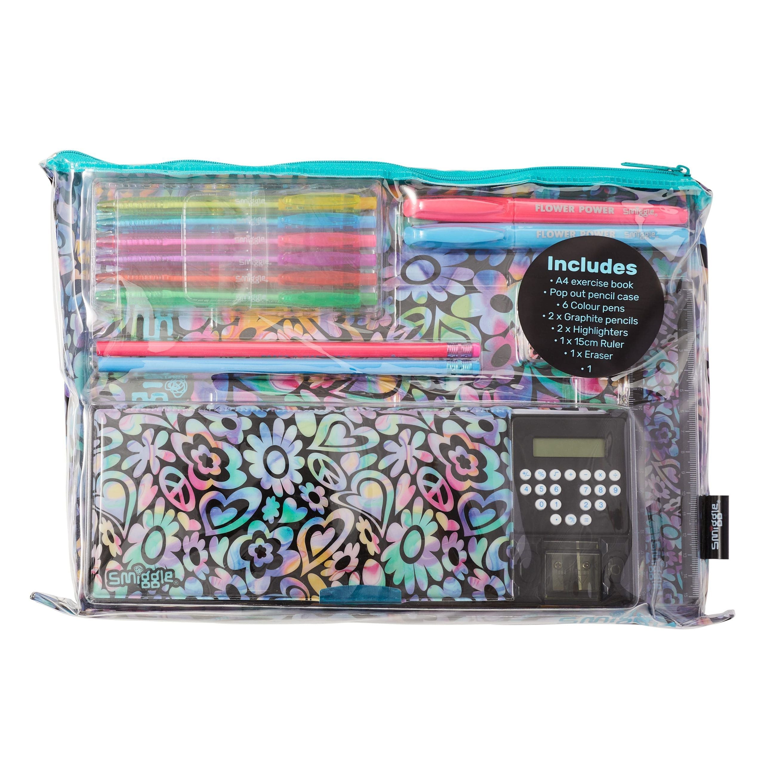 Smiggle - Estuche automático para lápices con calculadora y set de papelería Mirage