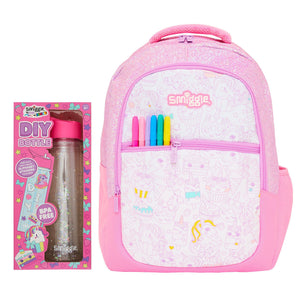 Smiggle - Kit escolar - Bolsa y botella Live negra "Hazlo tú mismo"