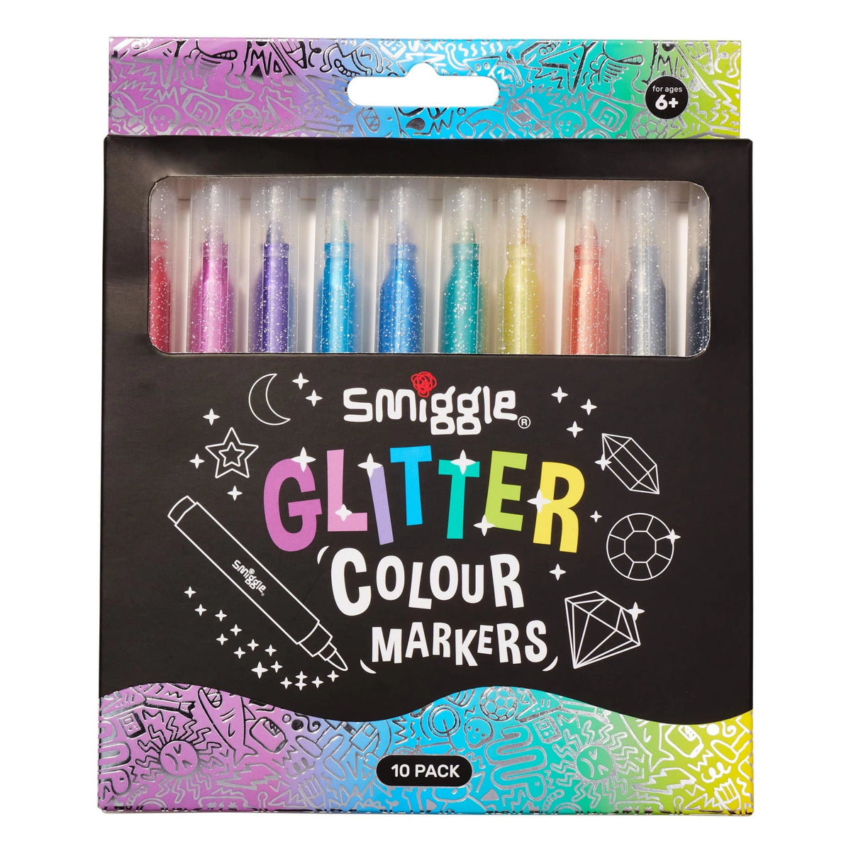 Smiggle - Rotuladores fosforitos con purpurina, 10 unidades