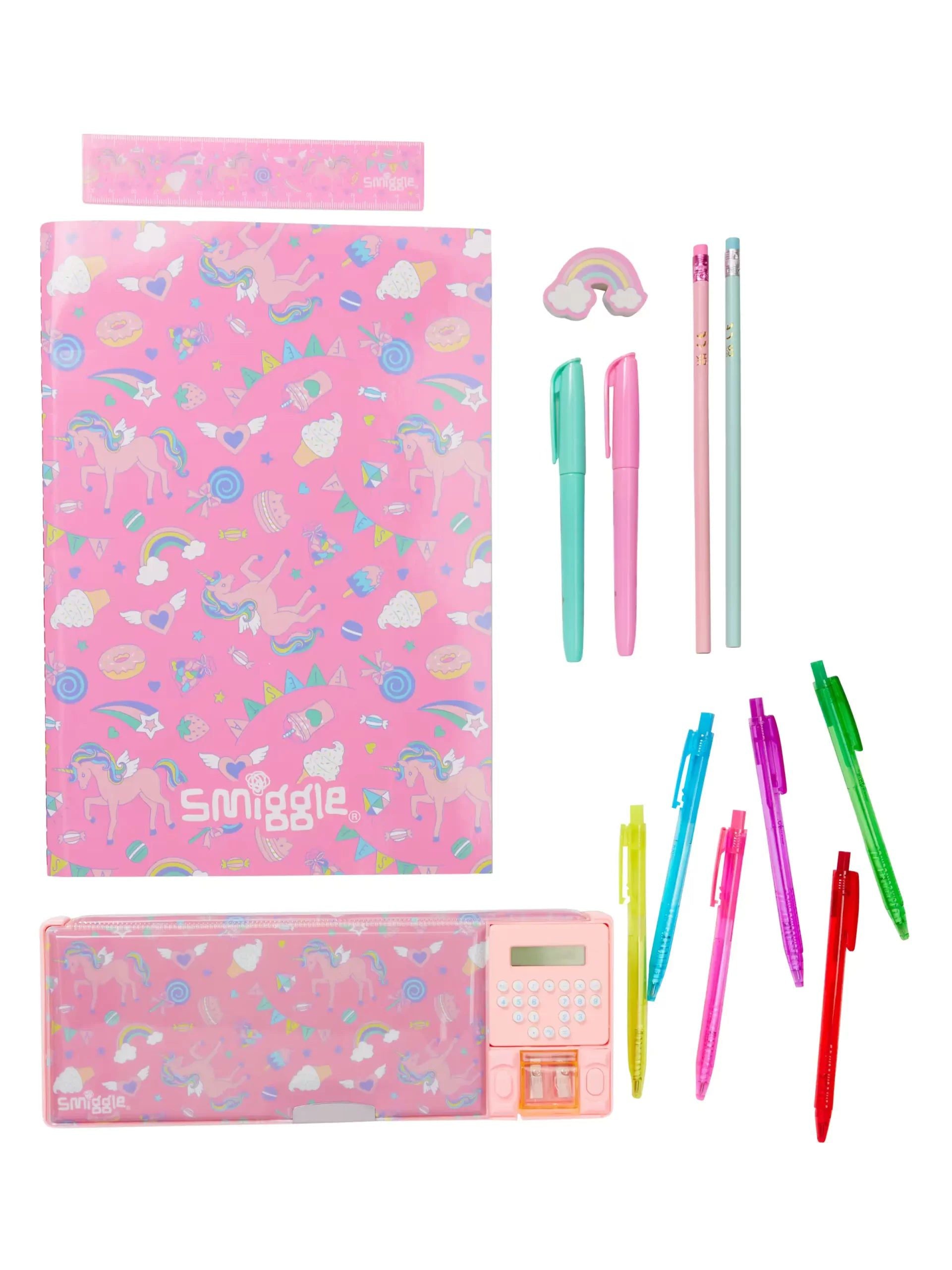 Smiggle - Pop Out Good Times Estuche Automático con Calculadora y Set de Papelería