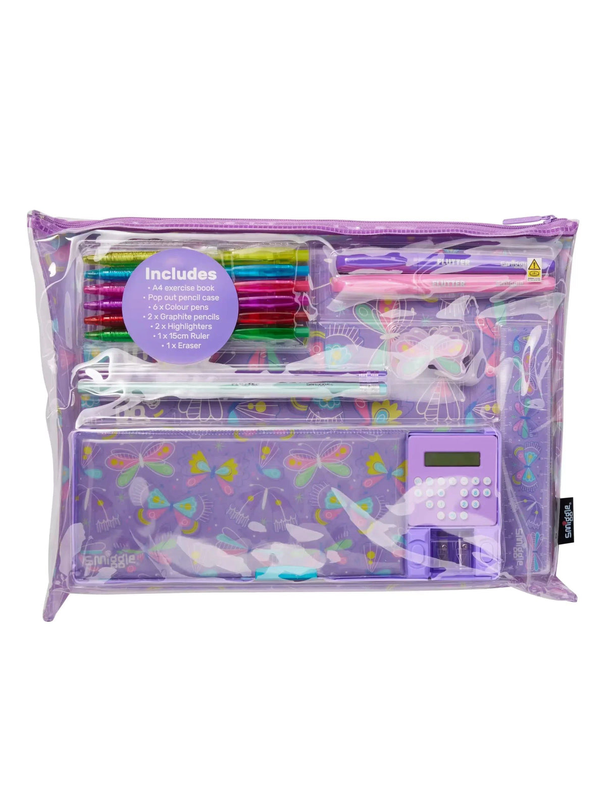 Smiggle - Estuche automático con calculadora y set de papelería Pop Out Dream Garden