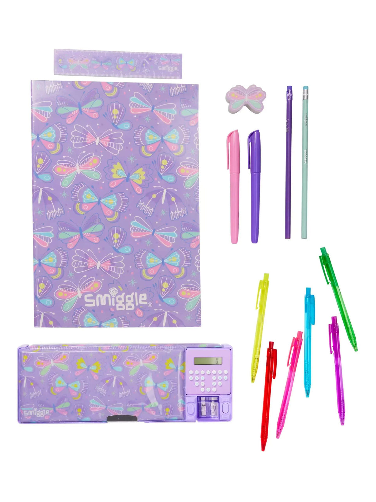 Smiggle - Estuche automático con calculadora y set de papelería Pop Out Dream Garden