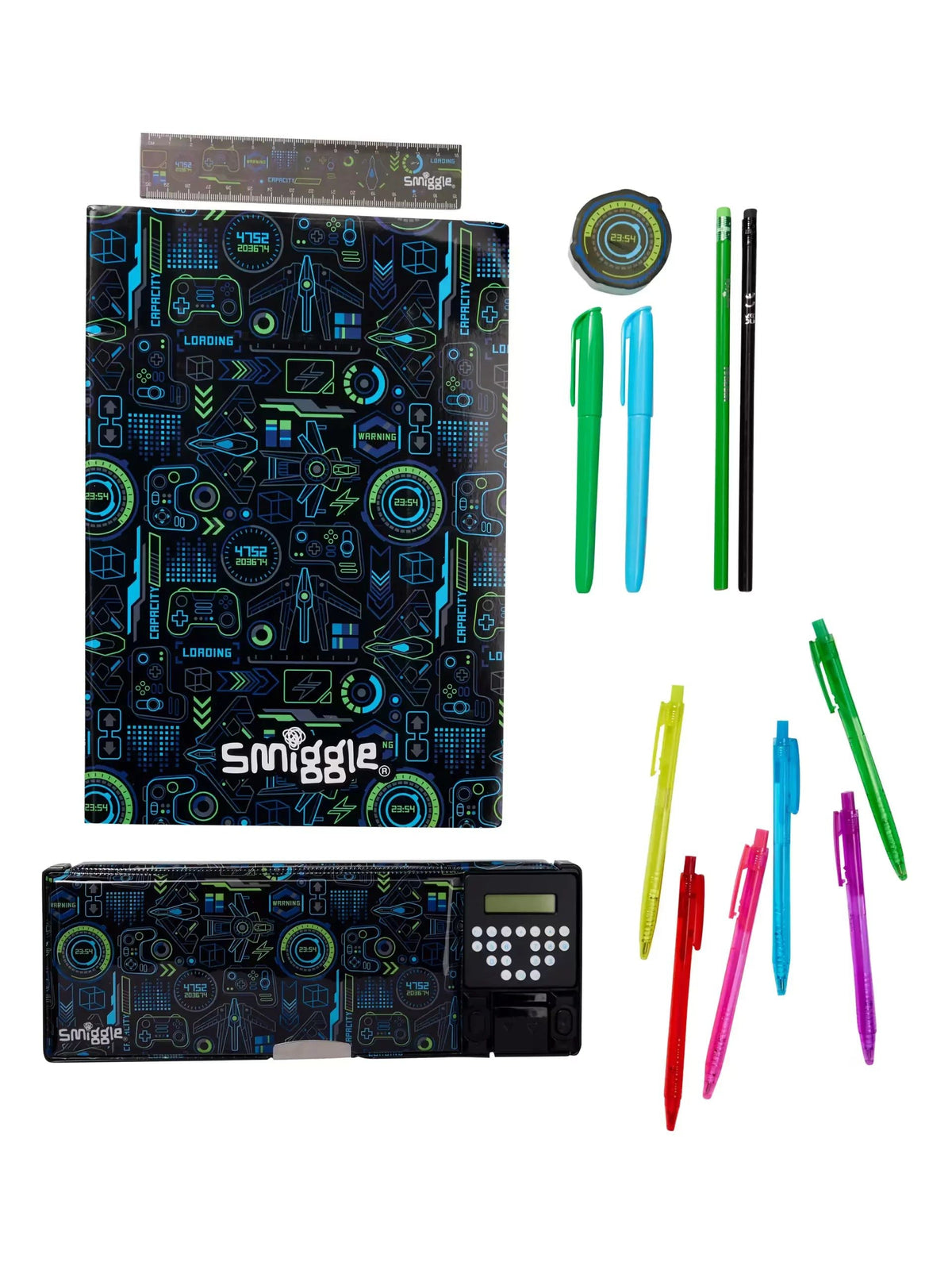 Smiggle - Estuche Automático con Calculadora y Set de Papelería Gamer Pop Out