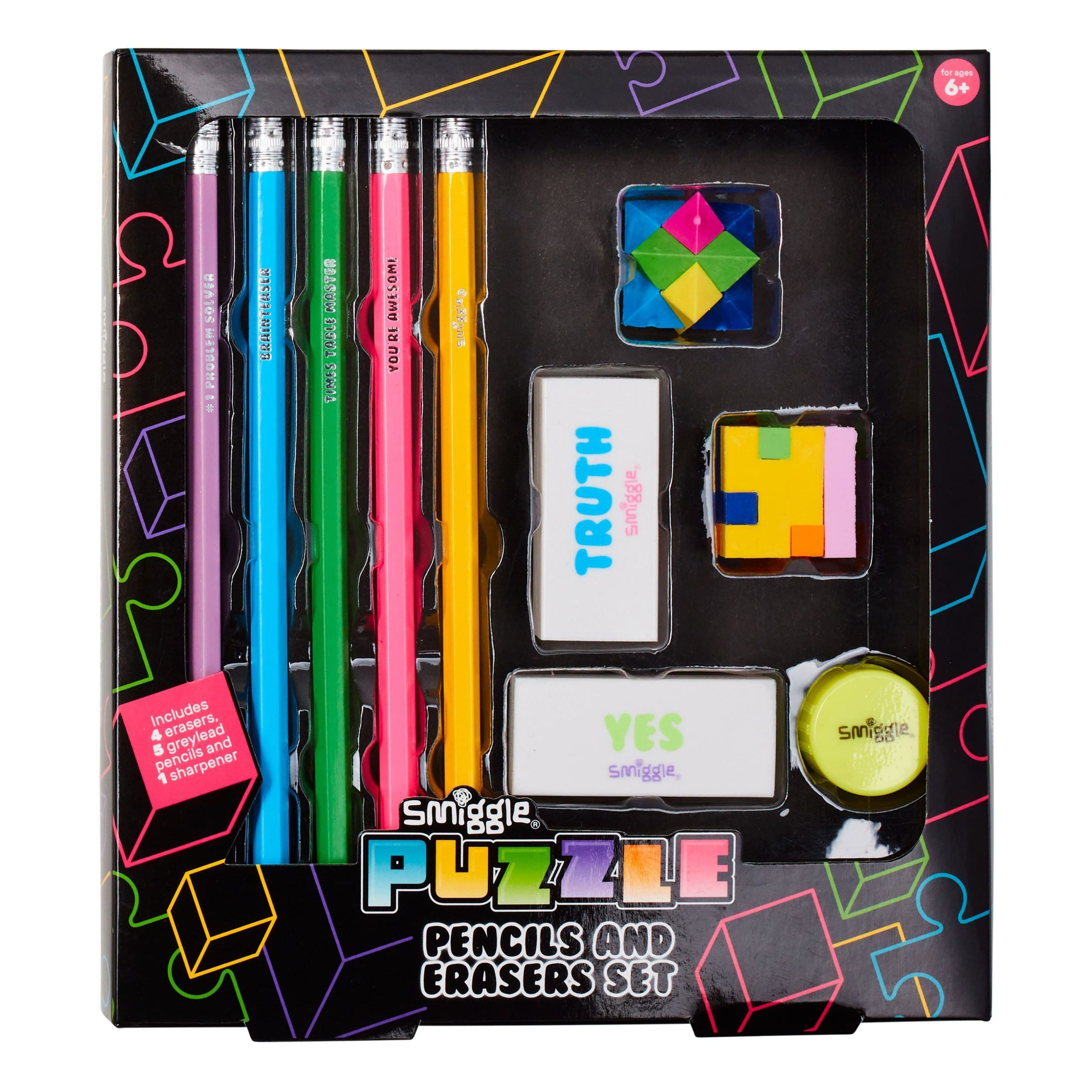 Smiggle - Pack de lápiz y goma de borrar "Puzzle Fun"