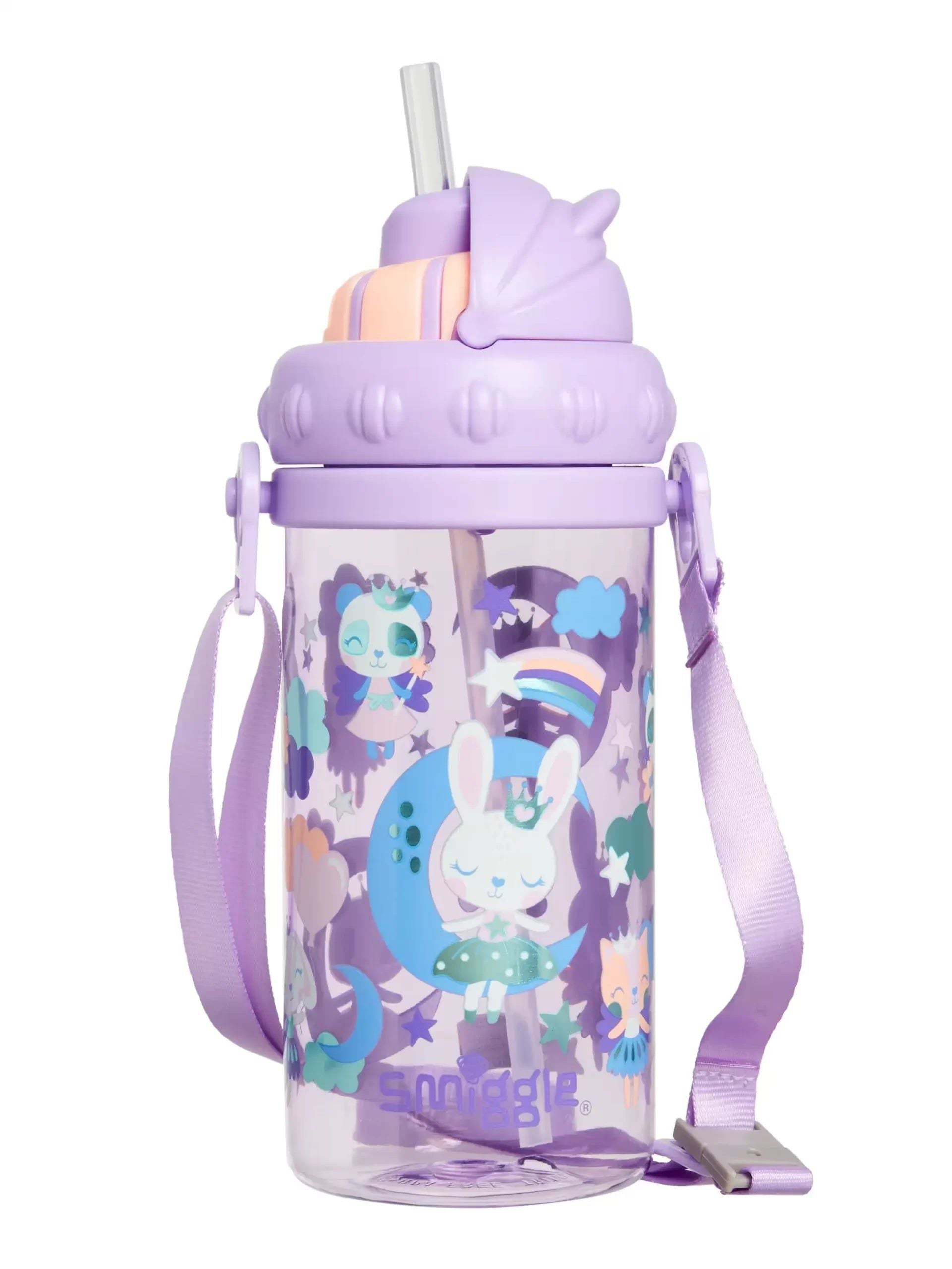 Smiggle - Botella de agua Teeny Tiny con pajita de 400 ml, sin BPA