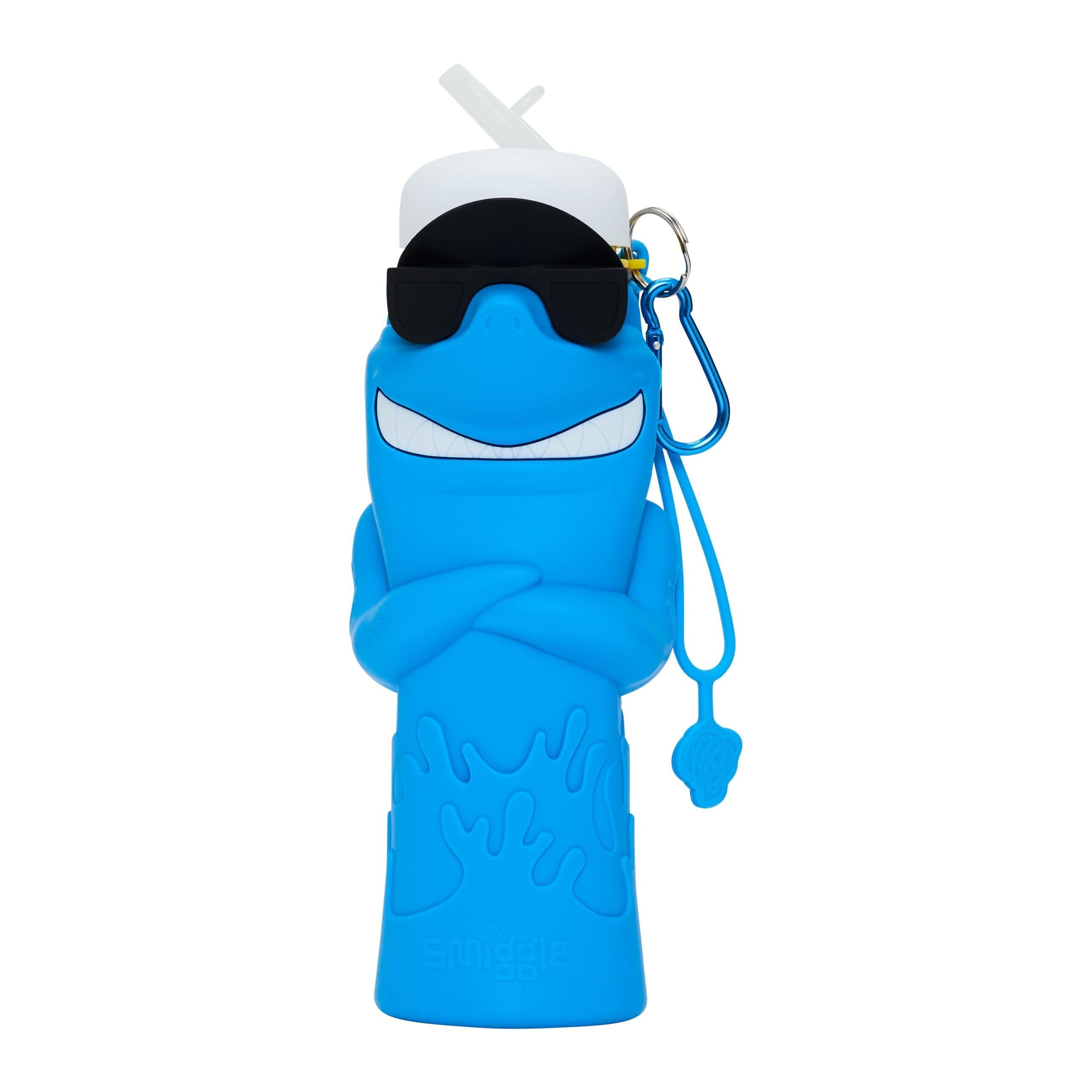 Smiggle - Botella de agua plegable de silicona sin BPA, 600 ml, con pajita, modelo tiburón