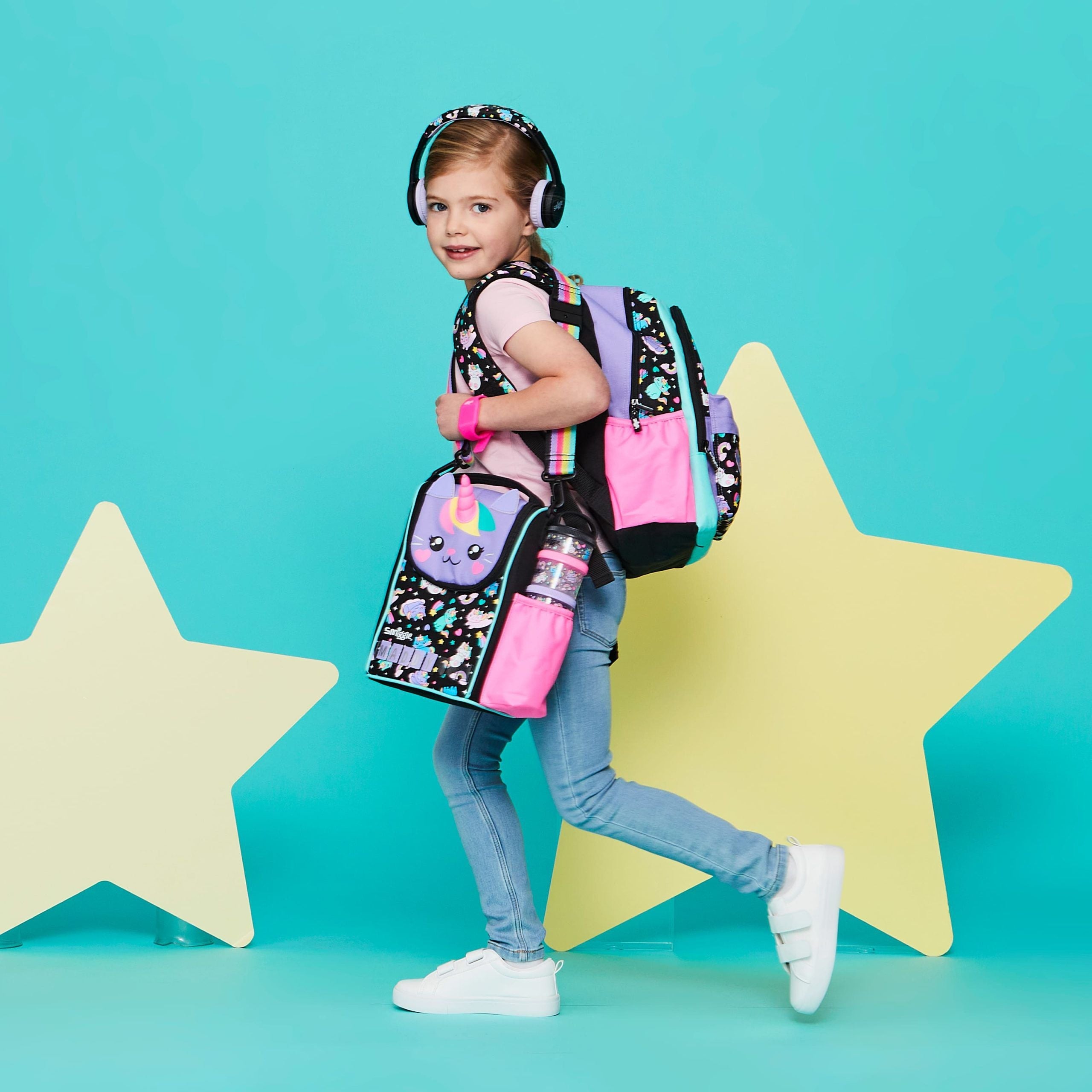 Smiggle - Mochila Sky Hi Junior con etiqueta de nombre