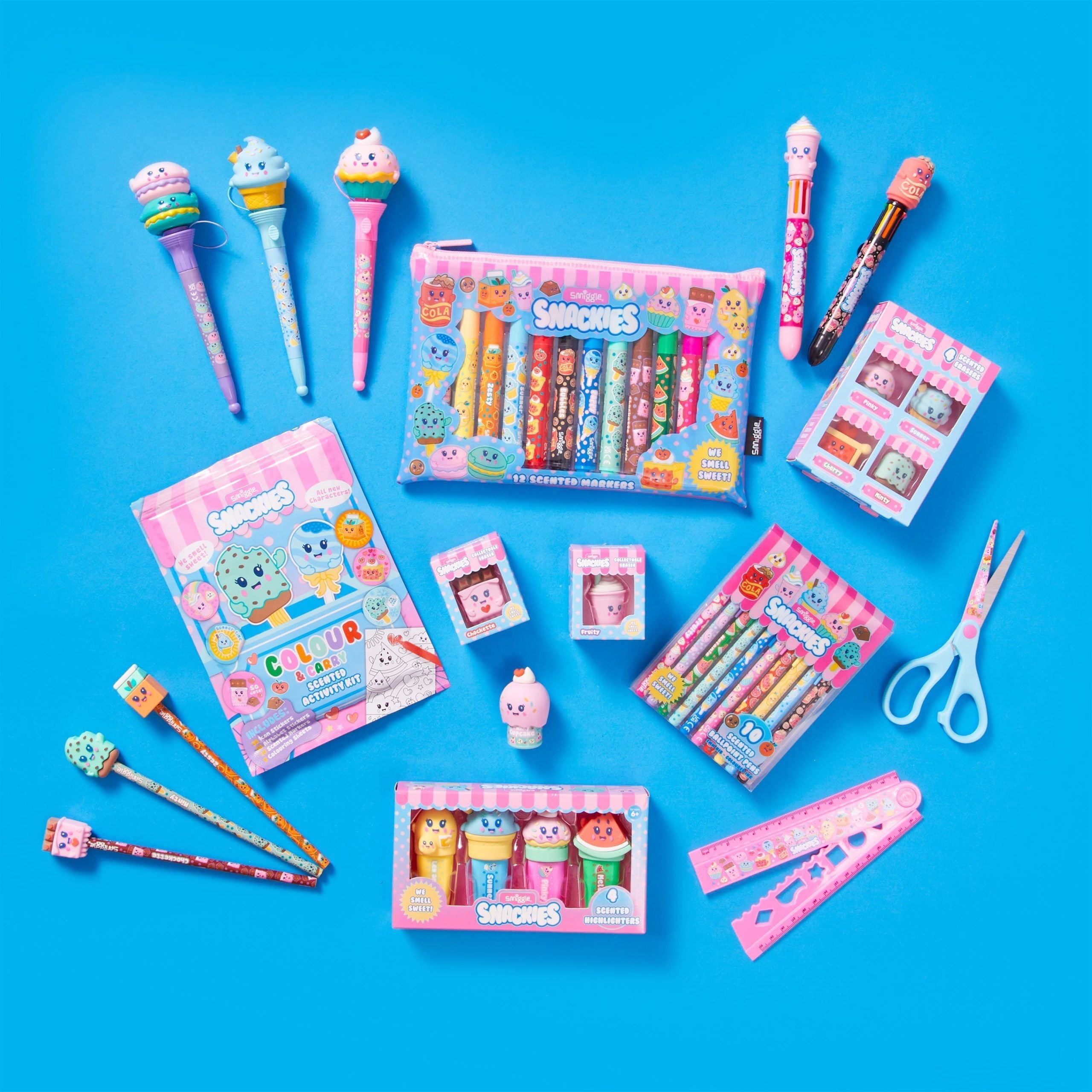 Smiggle - Paquete de 4 rotuladores fluorescentes Snackies