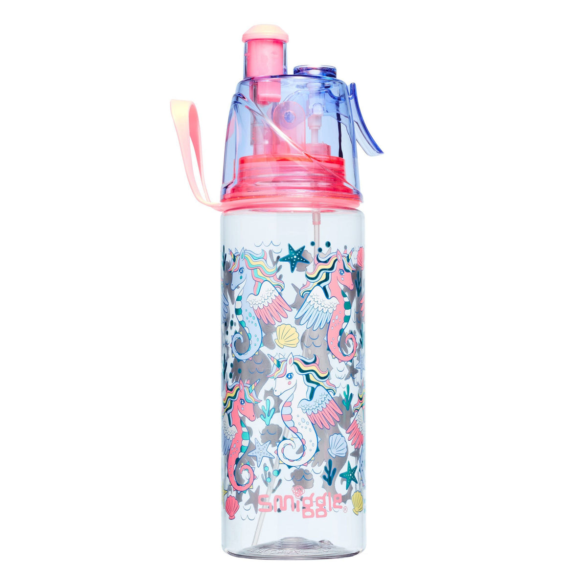 Smiggle - Botella de Agua con Pajita y pulverizador de 560 ml sin BPA