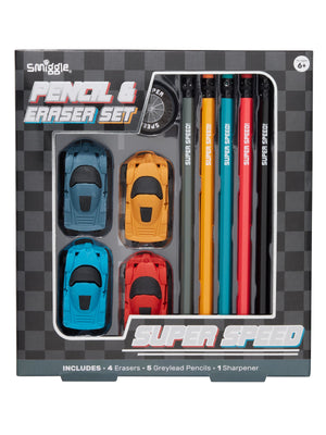 Smiggle - Juego de lápiz y goma de borrar Super Race