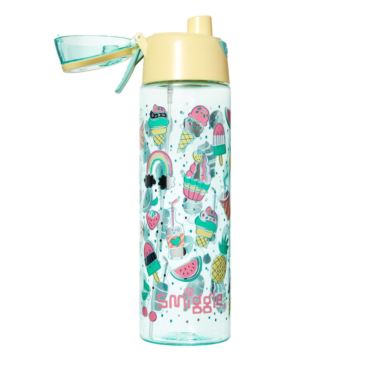 Smiggle - Botella de agua pulverizadora con pajita Thrive, sin BPA, 760 ml
