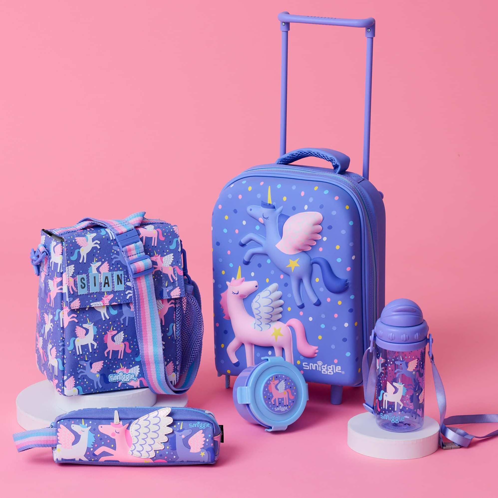 Smiggle - Maleta escolar y de viaje con ruedas, luces de arriba y abajo