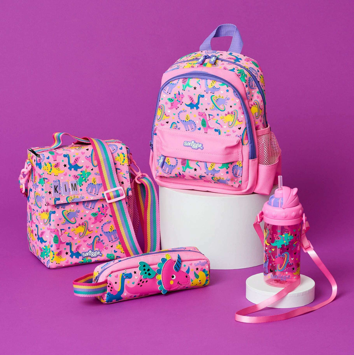 Mochila rosa Smiggle - Up & Down Minik Dinossi de diseño especial