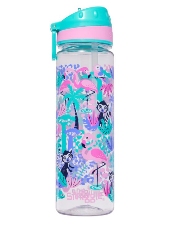Smiggle - Botella de agua sin BPA de 650 ml con pajita Wild Side