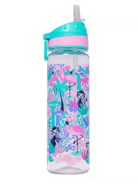 Smiggle - Botella de agua sin BPA de 650 ml con pajita Wild Side