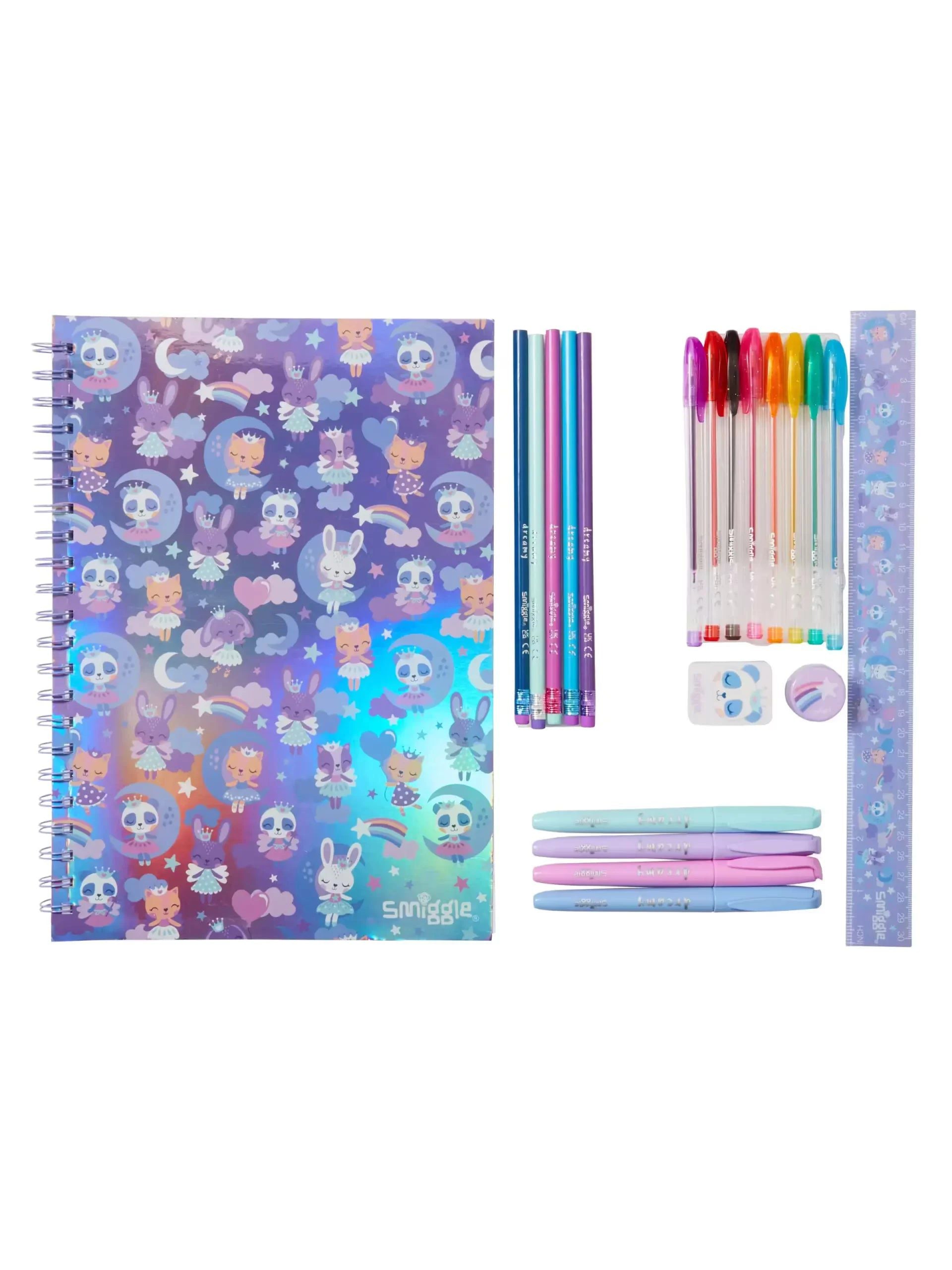 Smiggle - Cuaderno A4 Wish y set de papelería