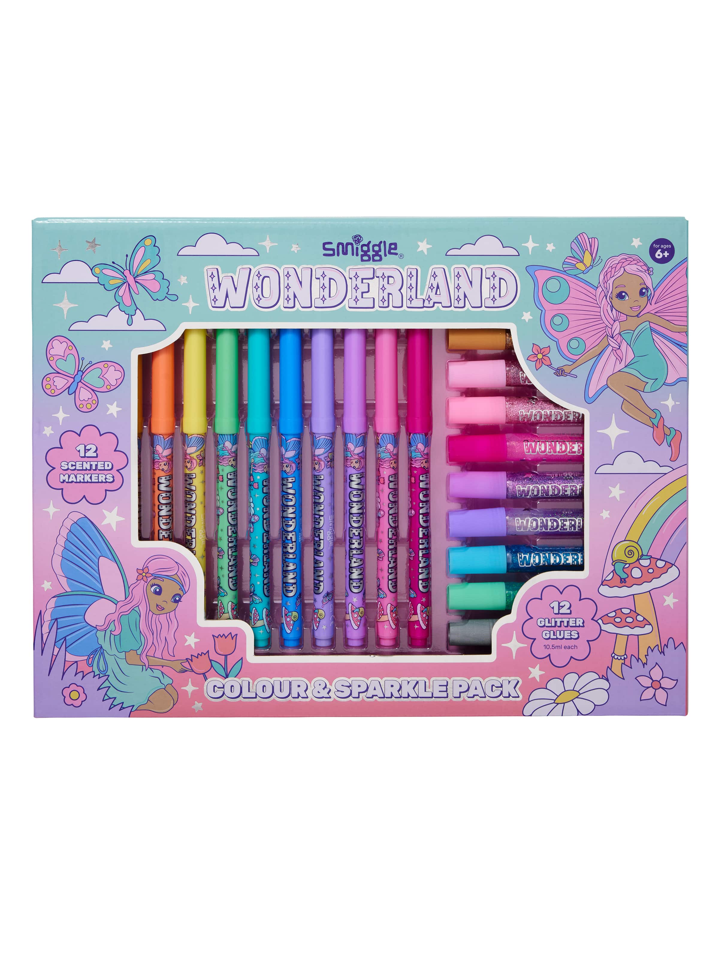 Smiggle - Juego de rotuladores perfumados y pegamento con purpurina Wonderland