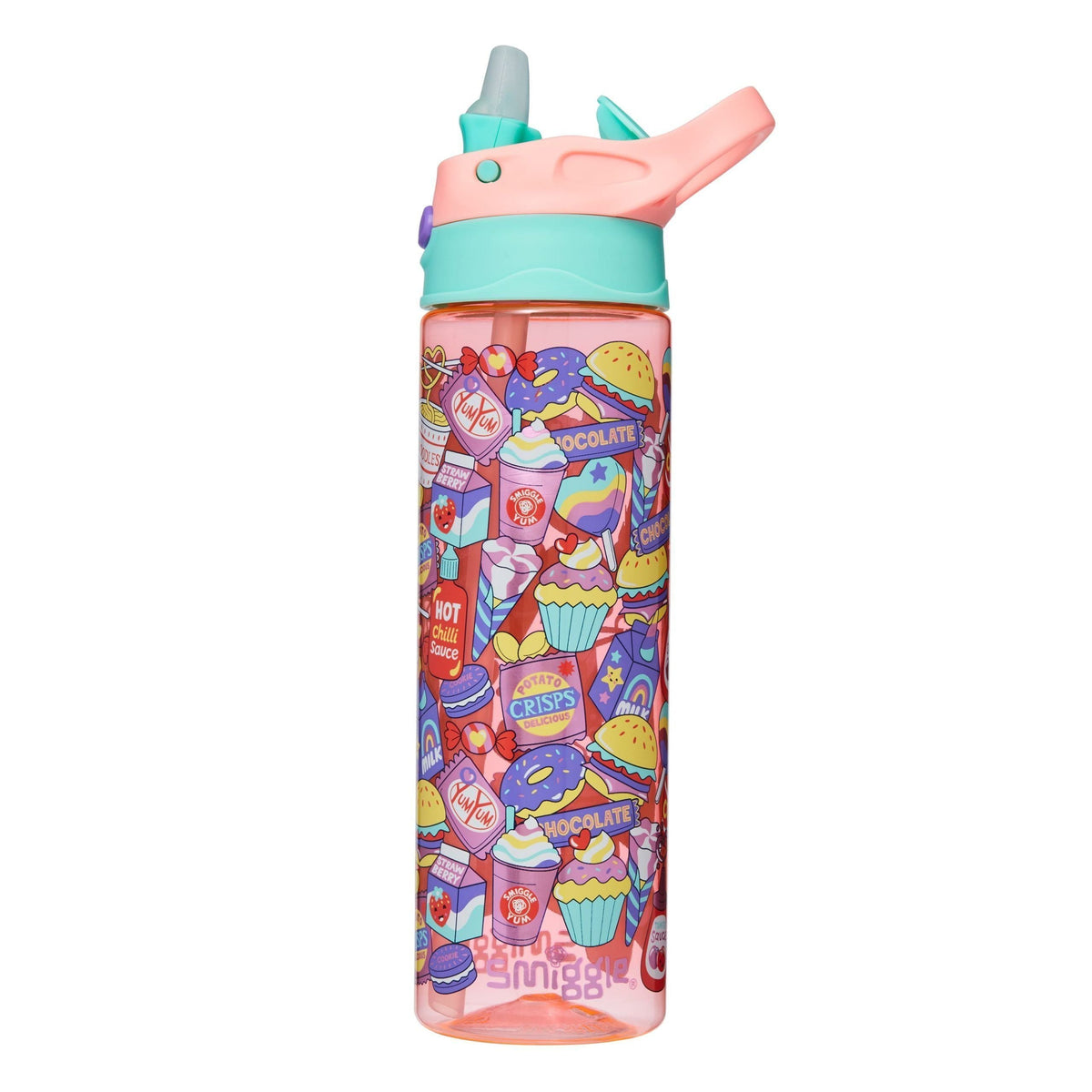 Smiggle - Botella de agua Ziggy con pajita oculta, 630 ml