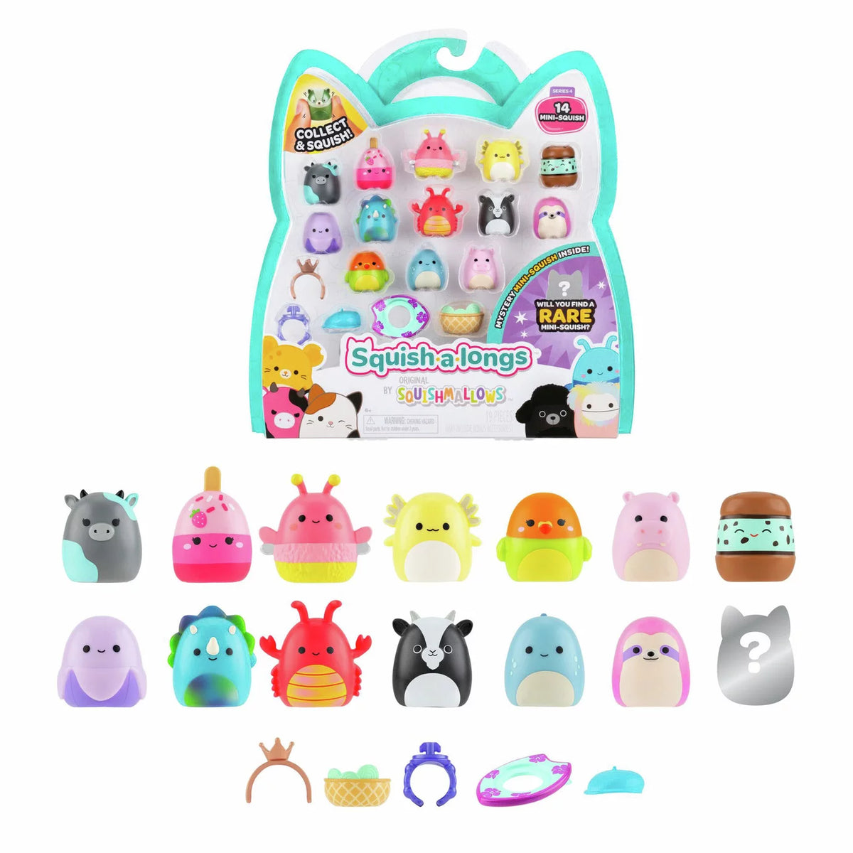 Squishmallows - Squish-a-longs 14 Figuras + Set de Anillos + 4 Accesorios Juguete de Edición Especial