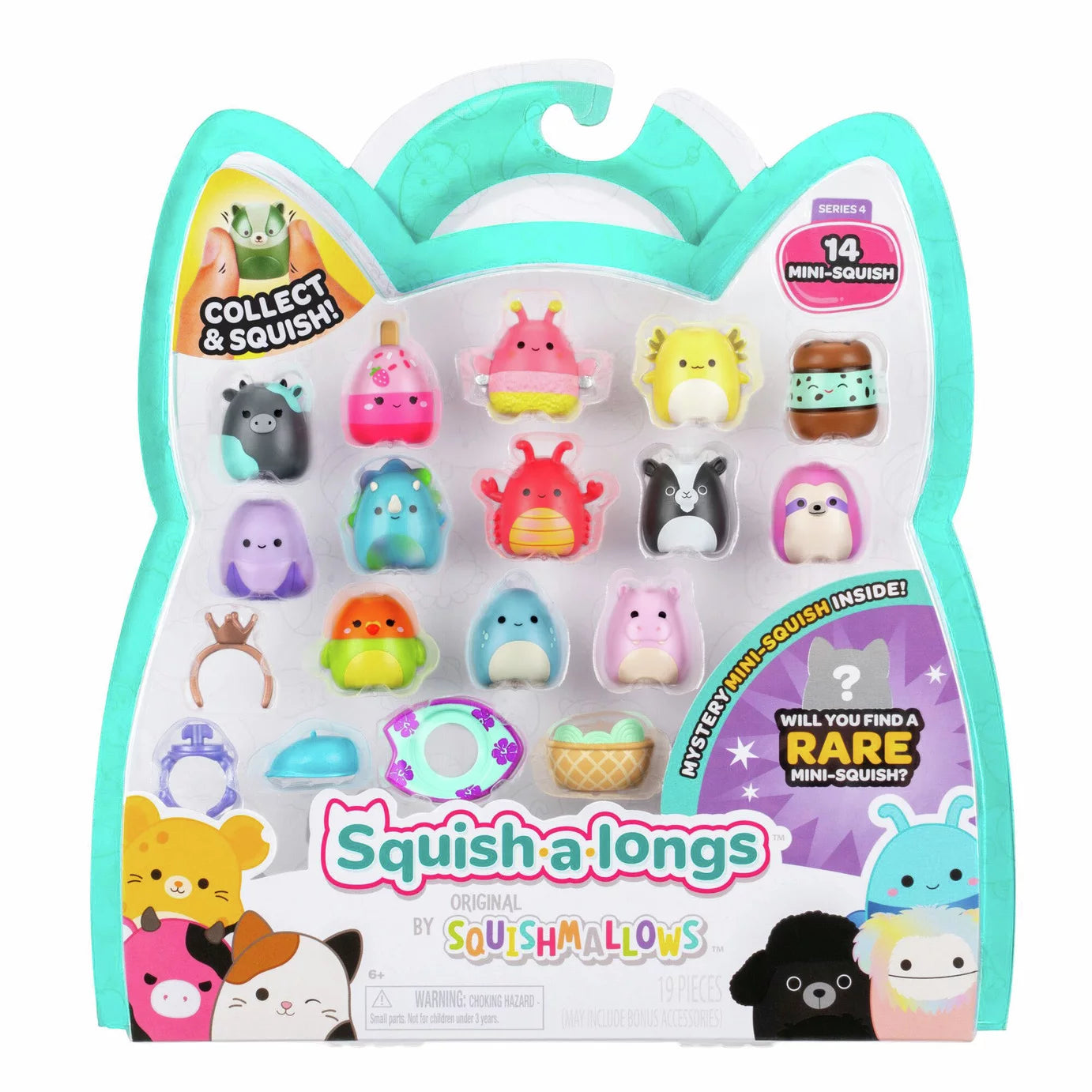 Squishmallows - Squish-a-longs 14 Figuras + Set de Anillos + 4 Accesorios Juguete de Edición Especial