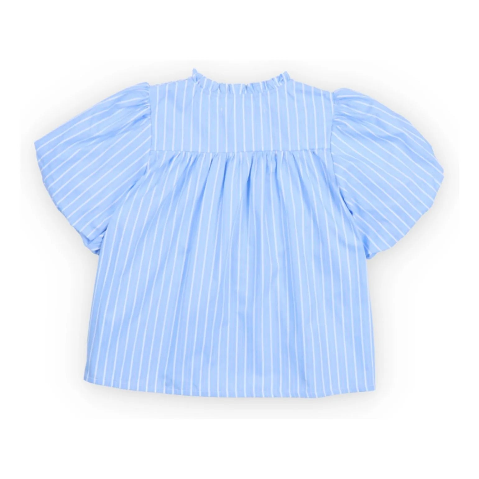 the new society - Blusa de Ficus a Rayas con Volantes | Azul Claro