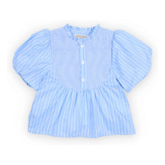 the new society - Blusa de Ficus a Rayas con Volantes | Azul Claro