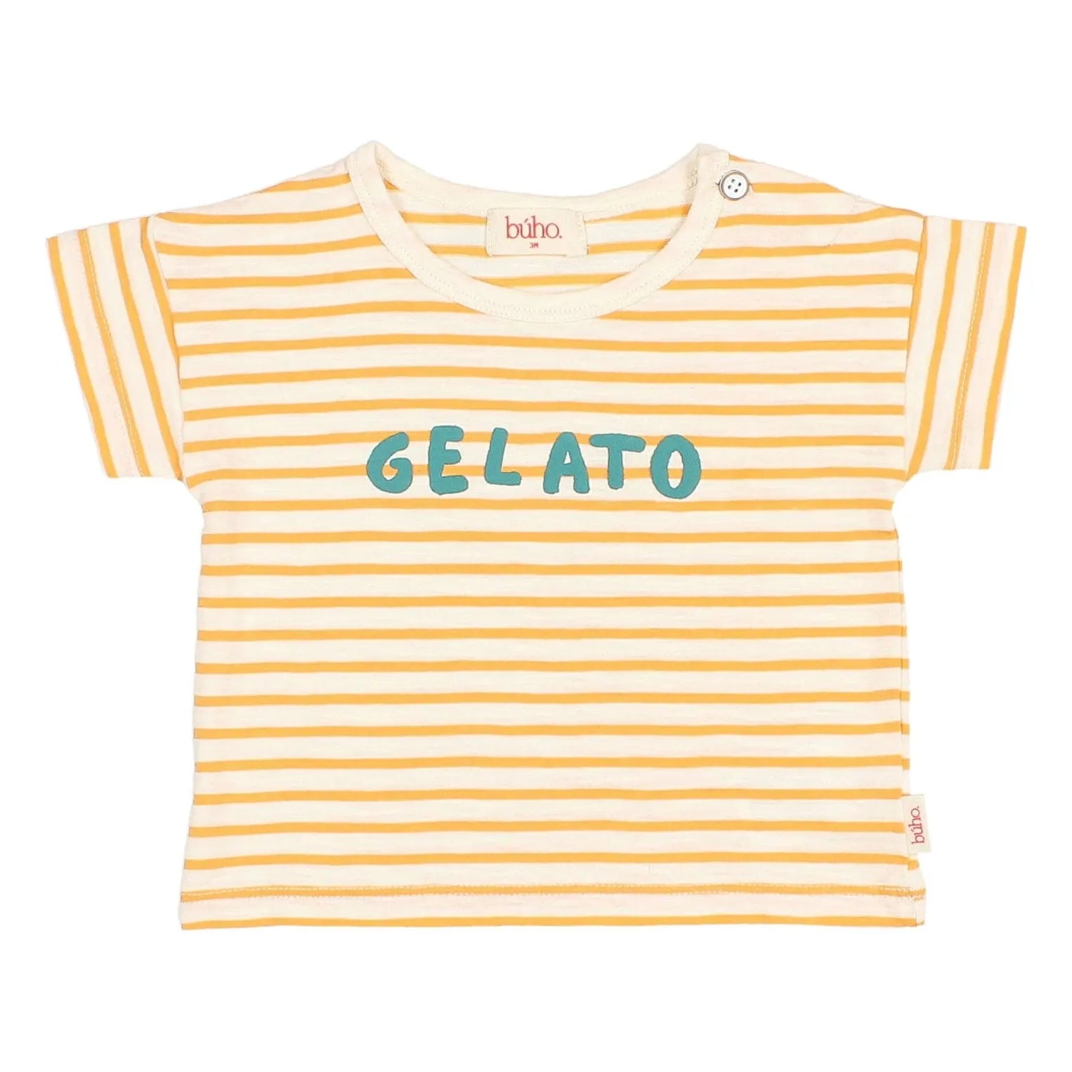 Búho - Camiseta de Algodón Orgánico Bebé Gelato Rayas | Amarillo