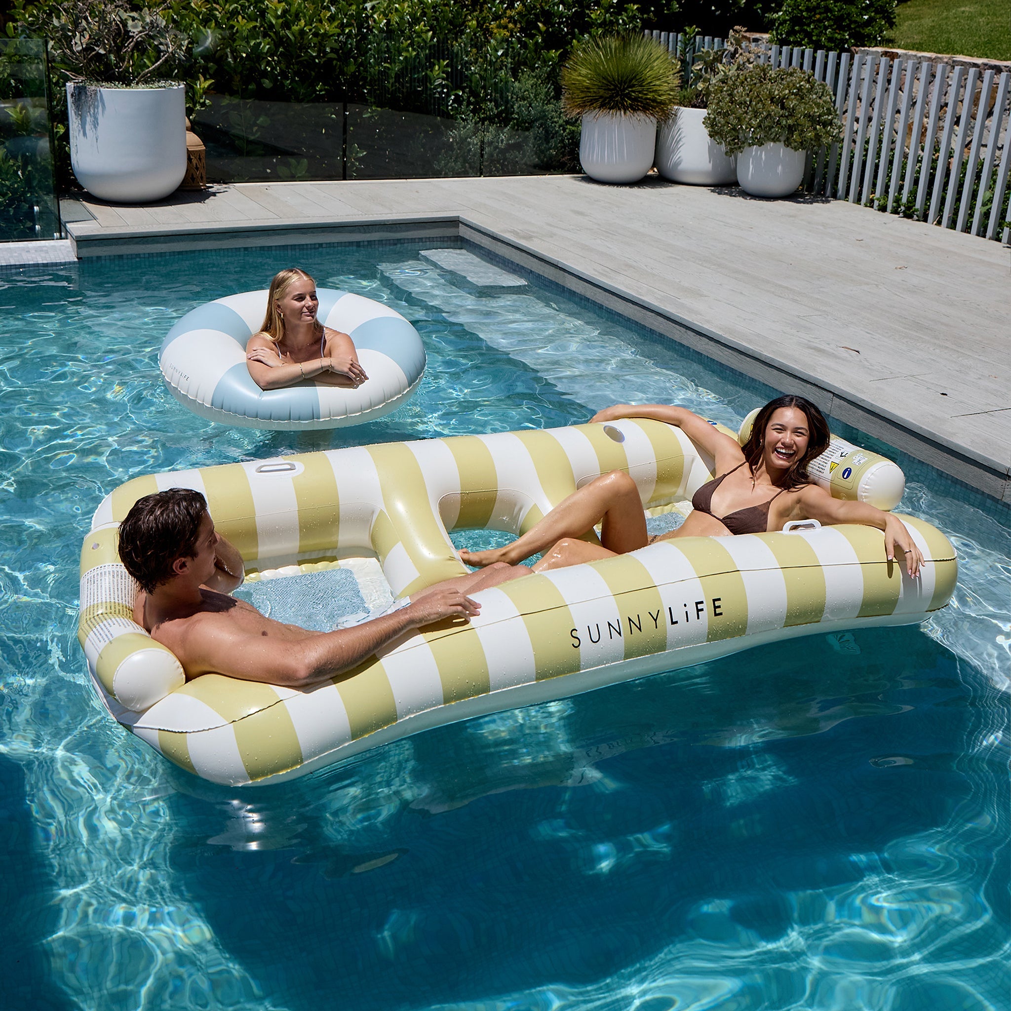 Sunnylife - Casa Sand Stripe Colchoneta Hinchable Doble para Piscina y Playa