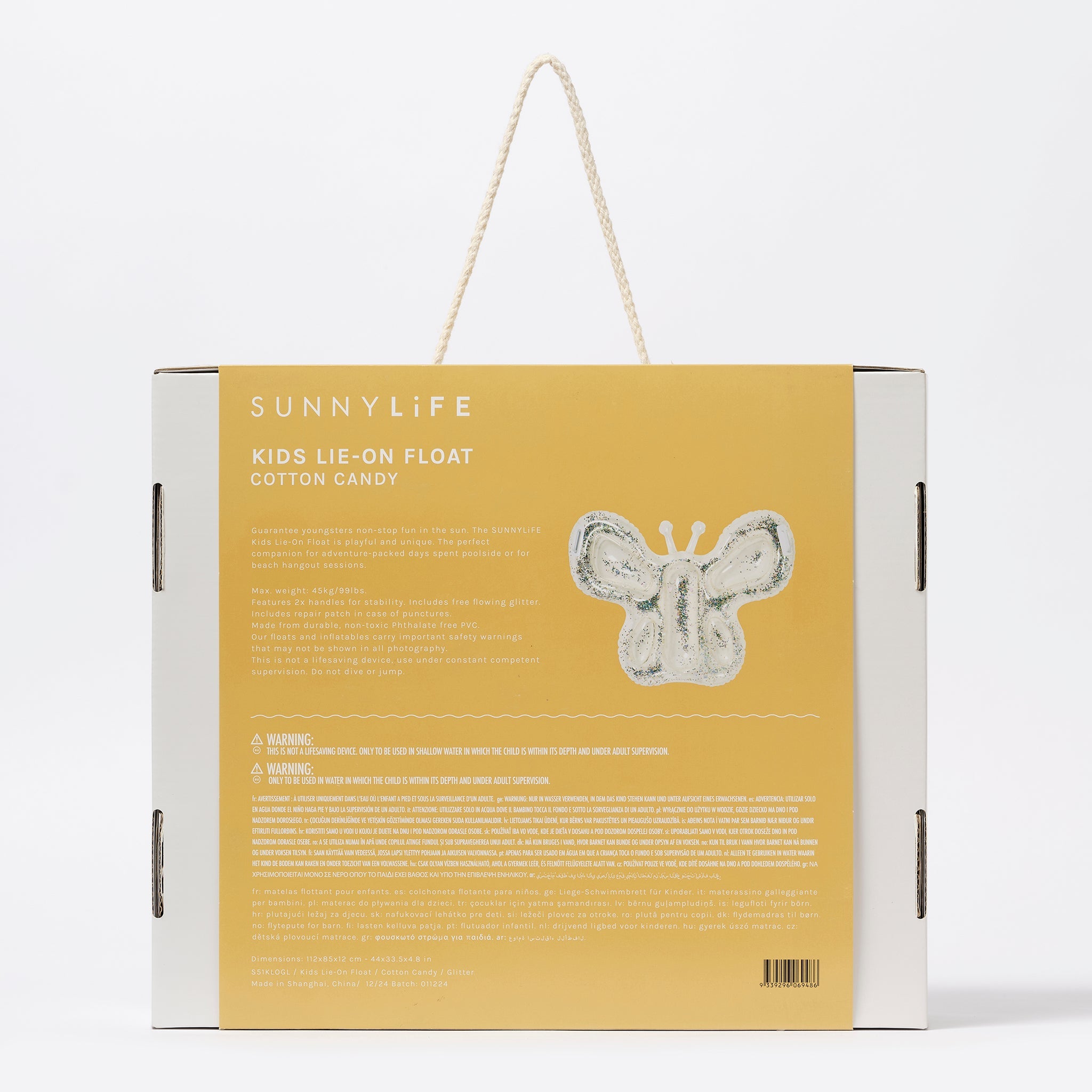 Sunnylife - Colchoneta Hinchable Infantil de Mar y Piscina Mariposa Algodón de Azúcar