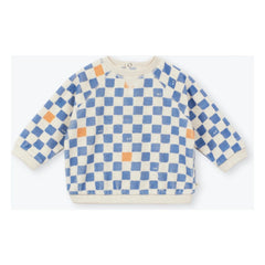 Arsène et Les Pipelettes - Sudadera Damier de algodón orgánico para bebé | Azul Celeste