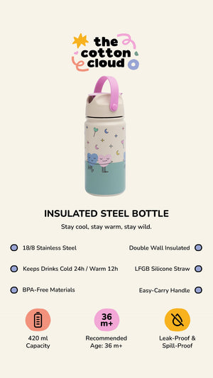 The Cotton Cloud - Croc Rock Botella de Acero Inoxidable de 420 ML con Pajita Oculta