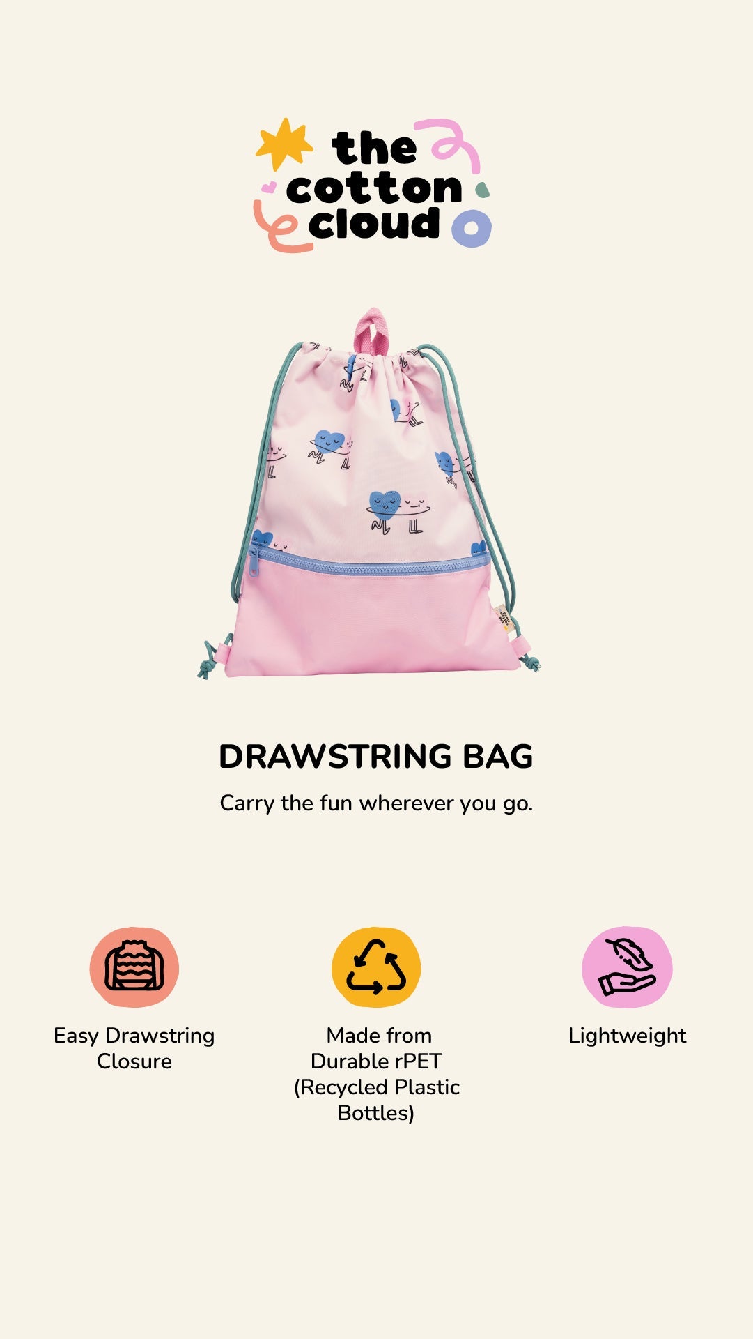 The Cotton Cloud - Dancing Hearts Mochila con cordón ajustable