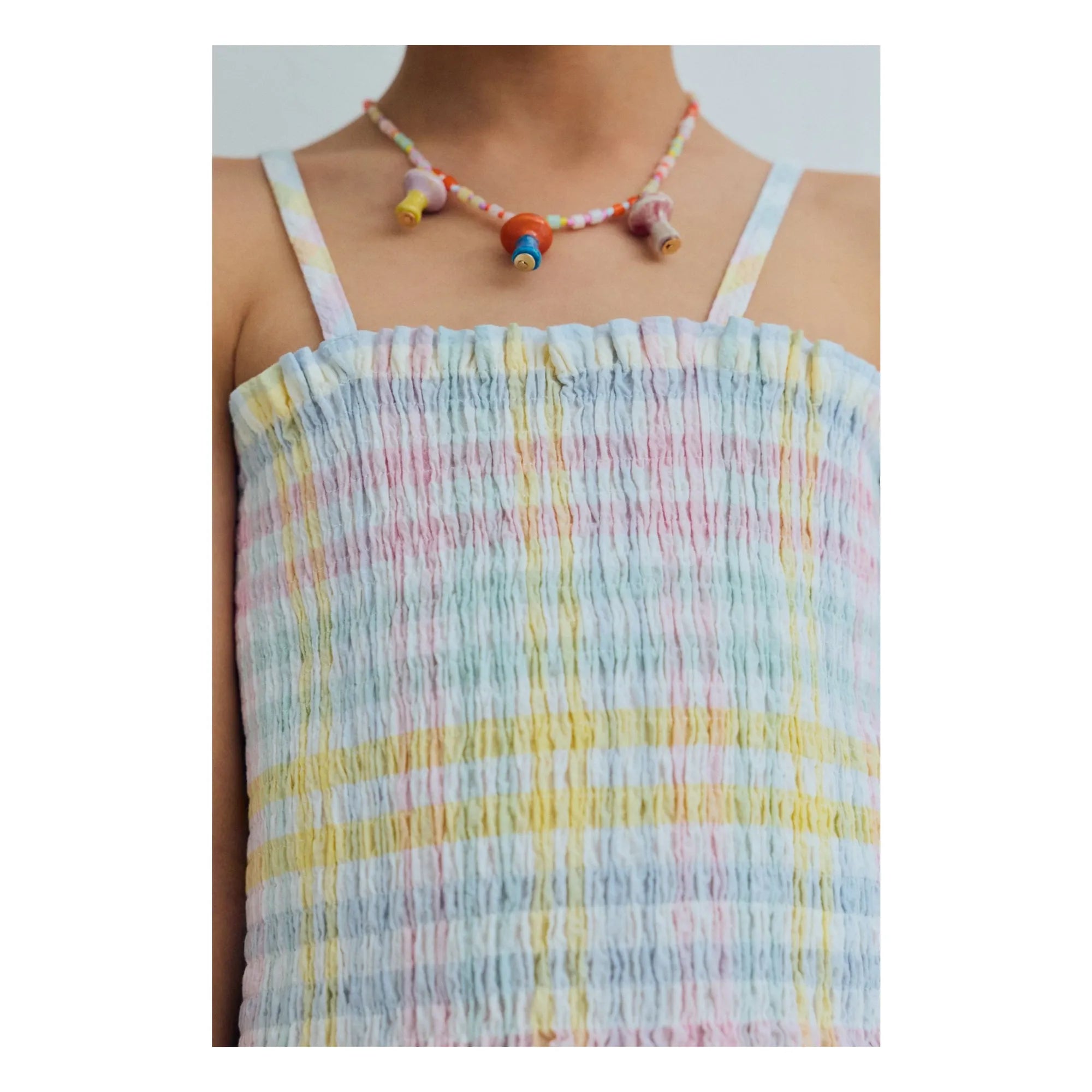 the new society - Top Froncé Mallow Checked | Azul claro