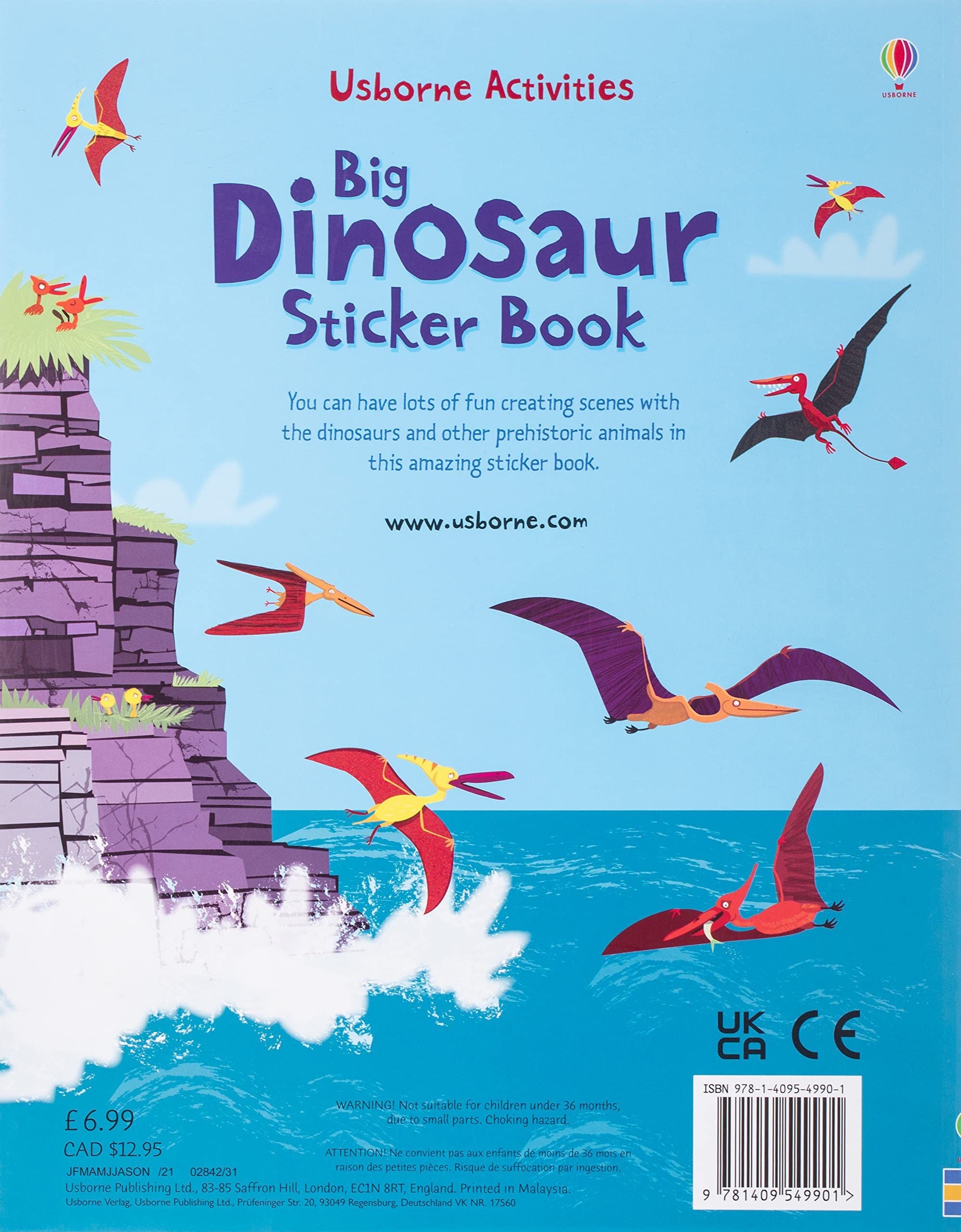 Usborne - Actividades de calcomanías de dinosaurios grandes y libro de cuentos
