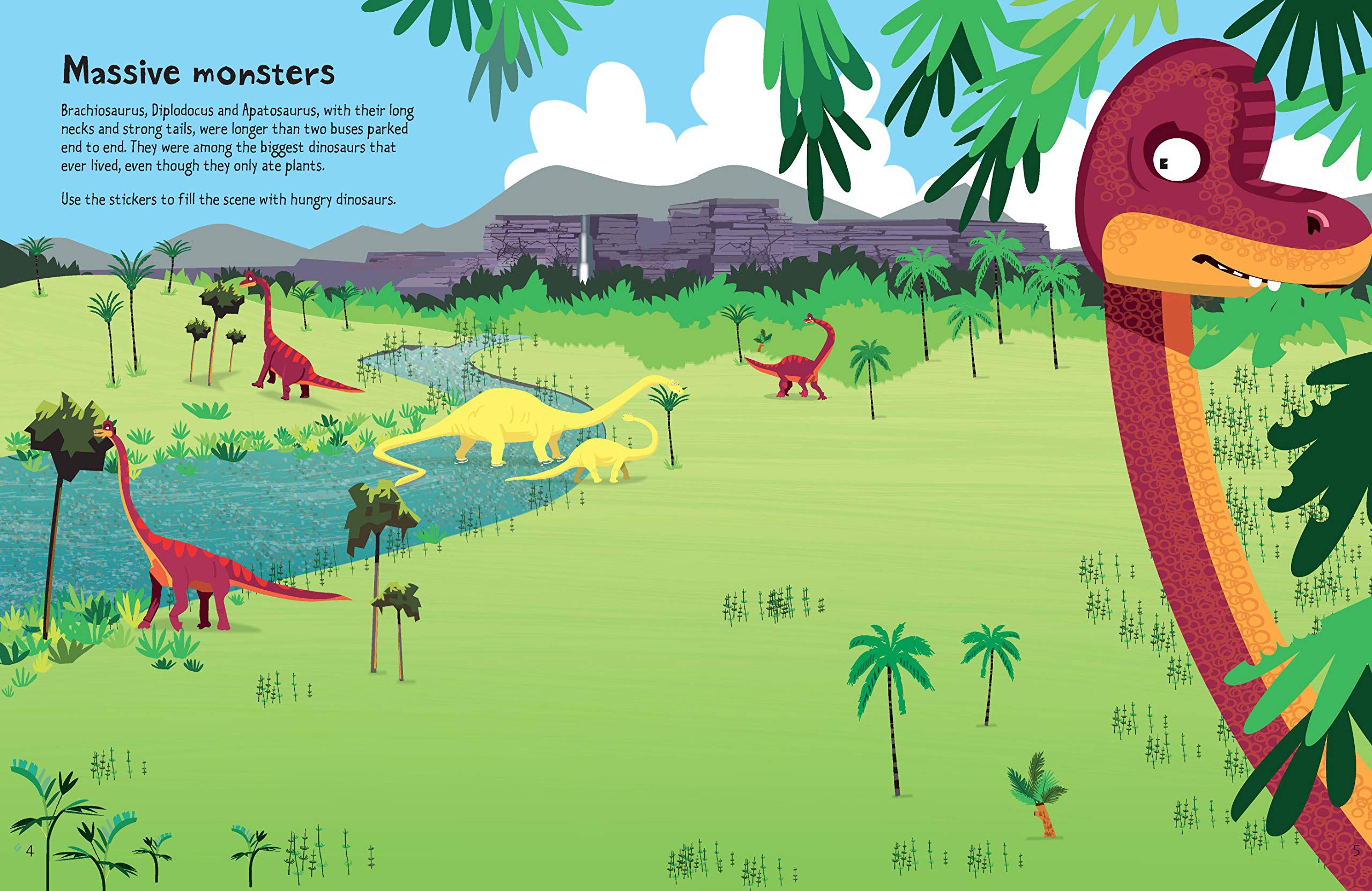 Usborne - Actividades de calcomanías de dinosaurios grandes y libro de cuentos