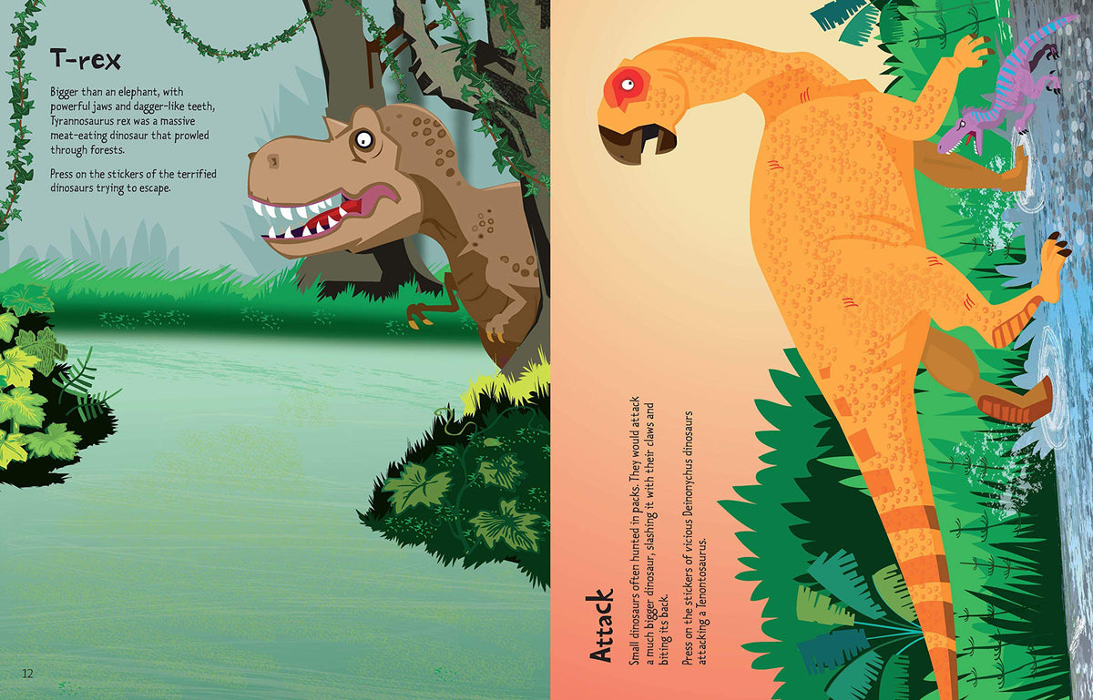 Usborne - Actividades de calcomanías de dinosaurios grandes y libro de cuentos