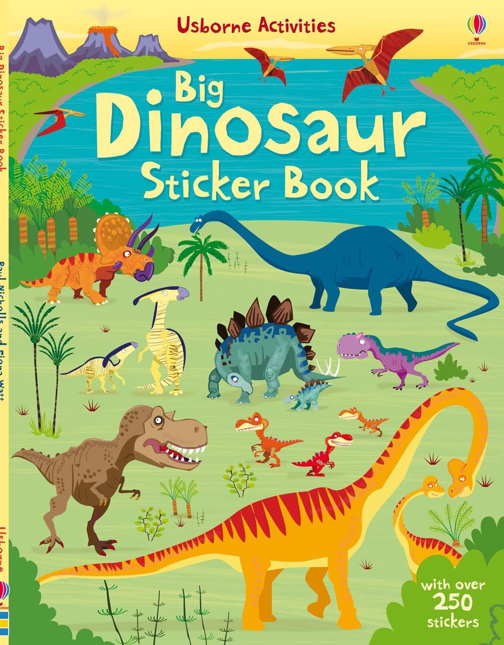 Usborne - Actividades de calcomanías de dinosaurios grandes y libro de cuentos