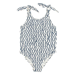 Búho - Bañador de algodón orgánico con lycra y estampado de olas | Blanco