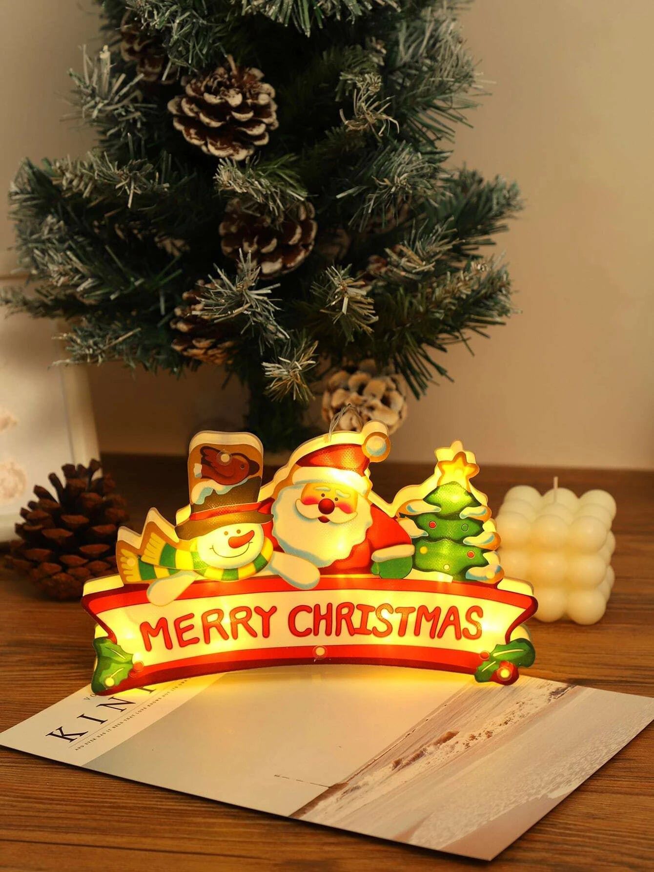 Navidad - Adorno decorativo luminoso con el texto "Merry Christmas"